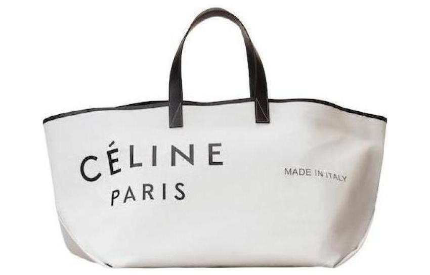 CELINE Canvas With Leather Tote Bag Shopping Bag Shoulder Bag Canvas Bag Handbag Women's White