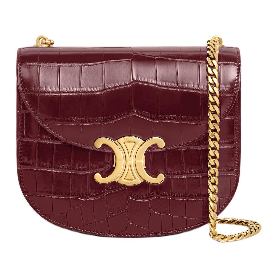 CELINE Crocodile Leather Shoulder Bag Crossbody Bag Women's Burgundy