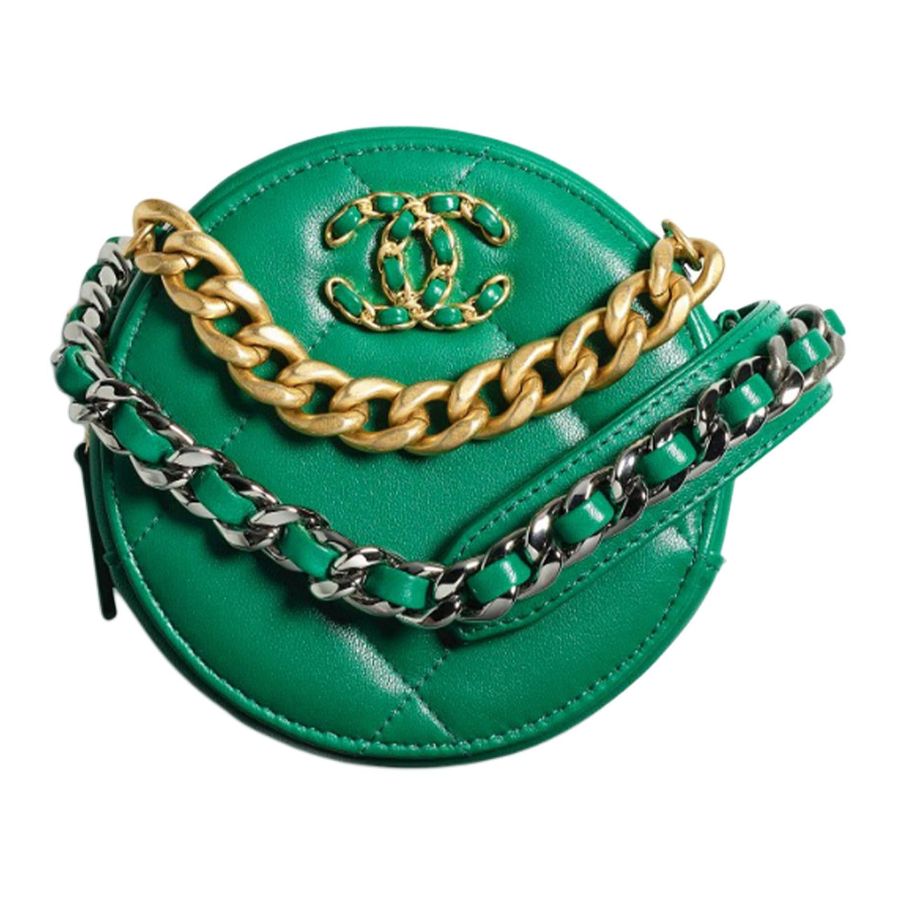 CHANEL 19Bag Lambskin Round Bag Evening Party Bag Handheld Shoulder Bag Crossbody Bag Women's Green