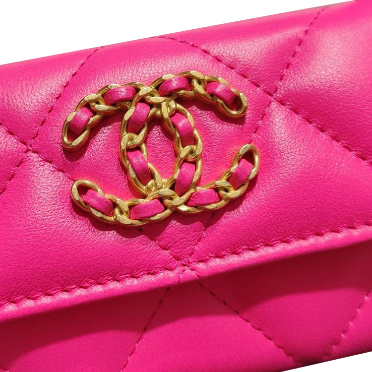 CHANEL 19Bag Bright Lambskin Card Holder Women's Barbie Pink