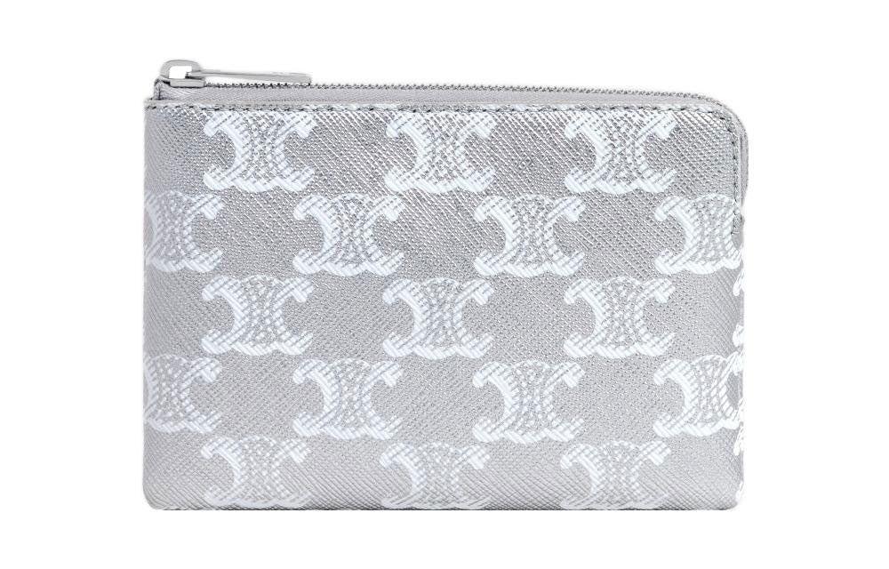 CELINE Canvas Coin Card Holder Men's Silver/White