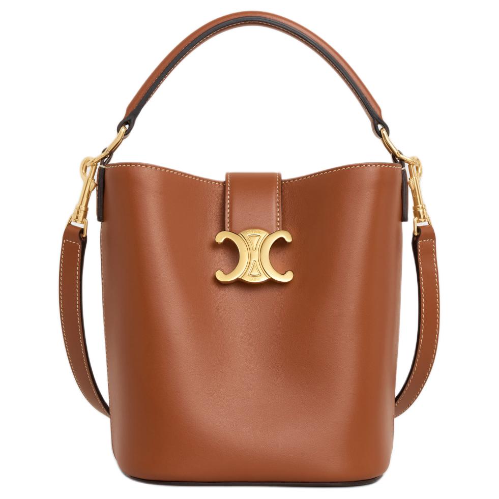 CELINE Cow Leather Bucket Bag, Handbag, Shoulder Bag, Crossbody Bag Trumpets Women's Tawny