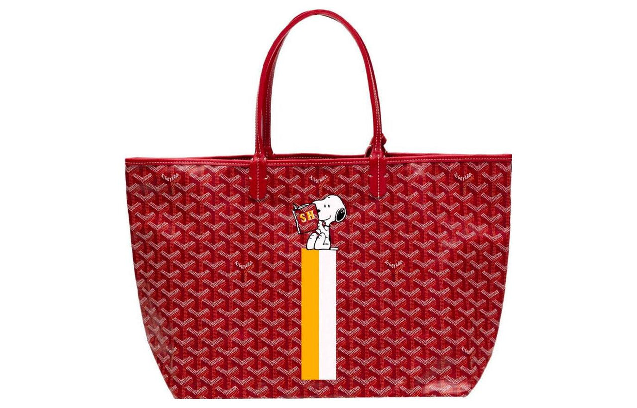 GOYARD Saint Louis Canvas With Calfskin Dog's Teeth Tote Bag Shopping Bag Handbag Small Size Women's Red