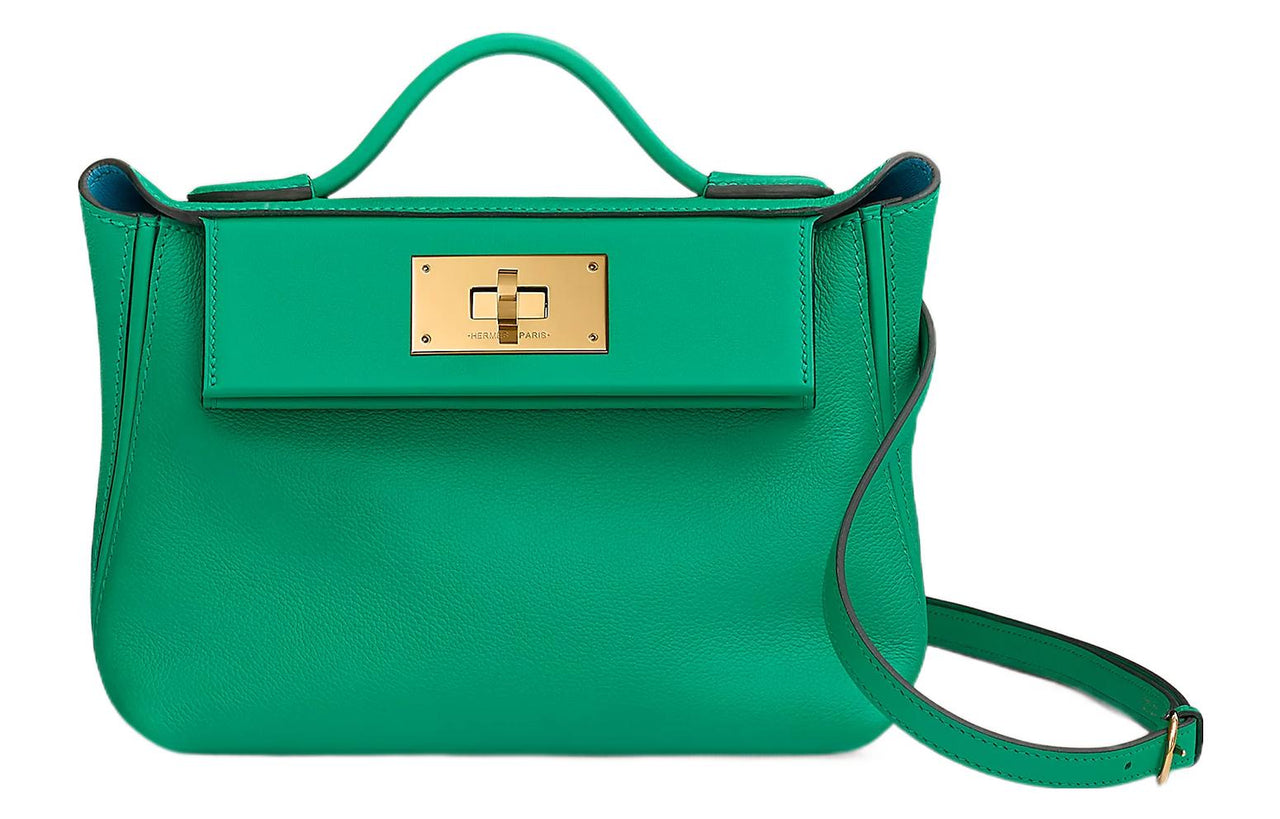 HERMES 24/24 Evercolor With Swift Calfskin Shoulder Bags Handbags Mini Women's Mint Green With Northern Blue Accents