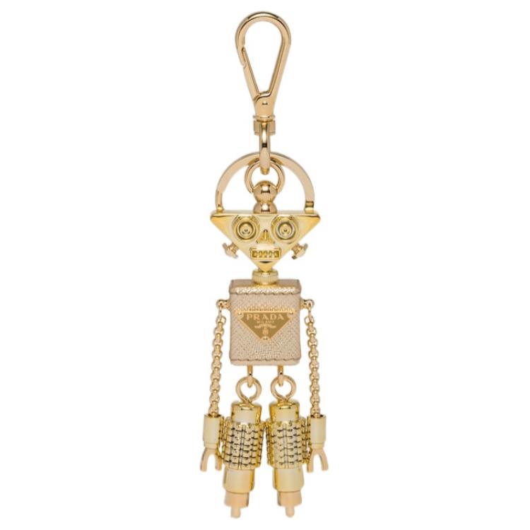 PRADA Enamel Metal Leather Pendants Unisex Gold