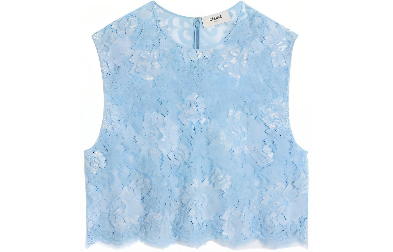 CELINE Embroidered Crop Top In Lace