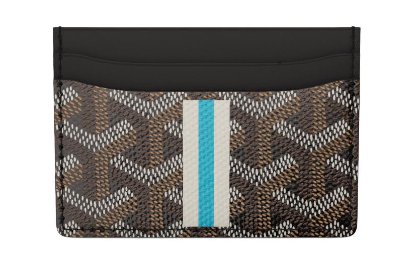 GOYARD Saint-Sulpice Canvas With Leather Card Clip Card Holder Unisex Black/White/Blue White Stripe