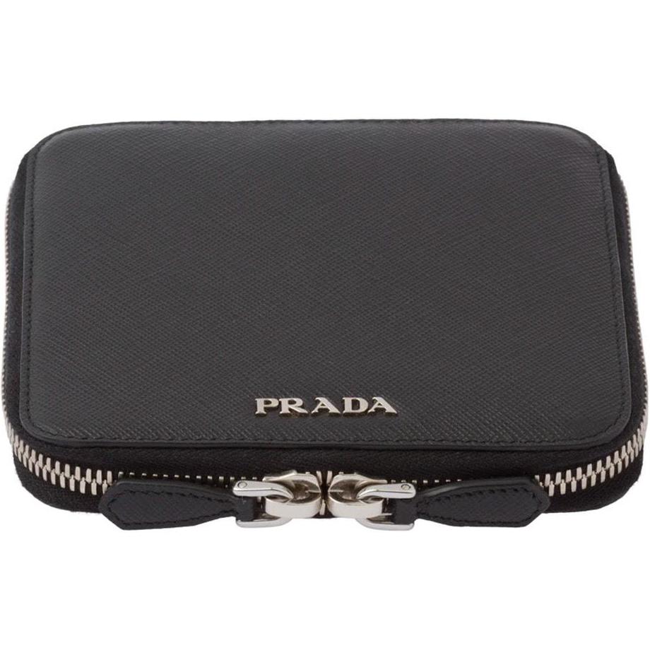 PRADA Calfskin Leather Storage Bag Unisex Black