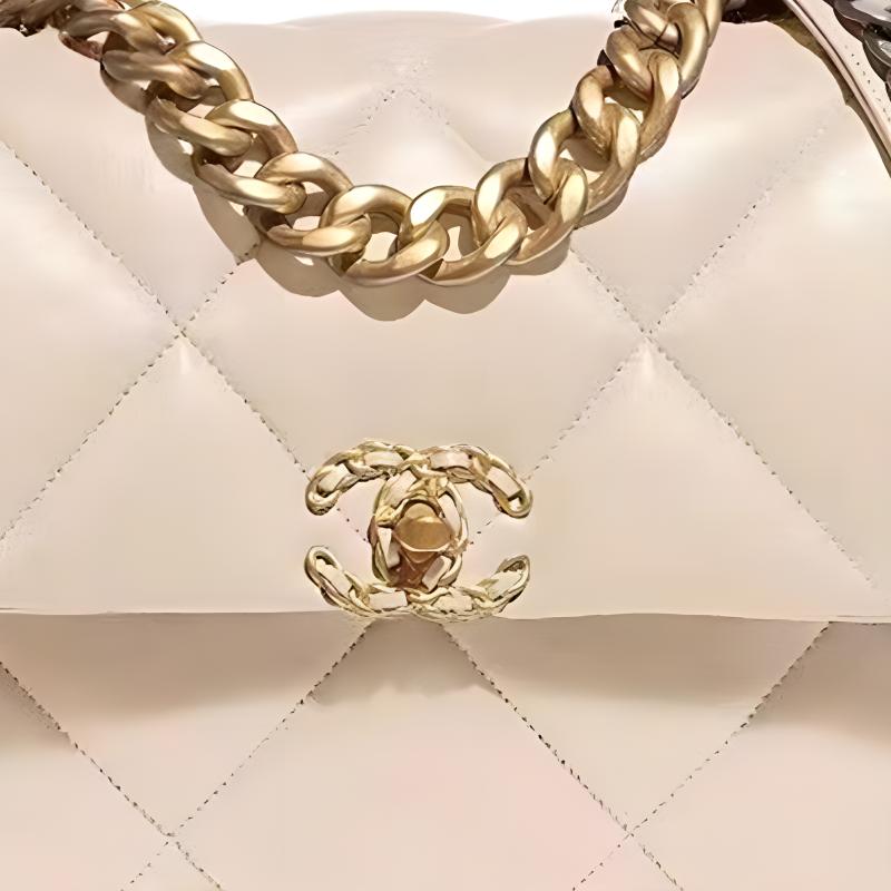 CHANEL 19Bag Sheepskin Mouth Cover Bag Crossbody Bag Large Size Women's Milk Tea Beige
