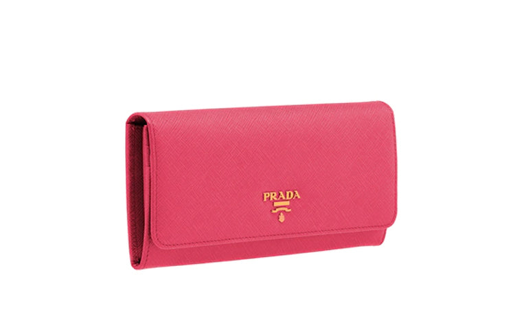 PRADA Cow Leather Wallet Women's Pink Peony