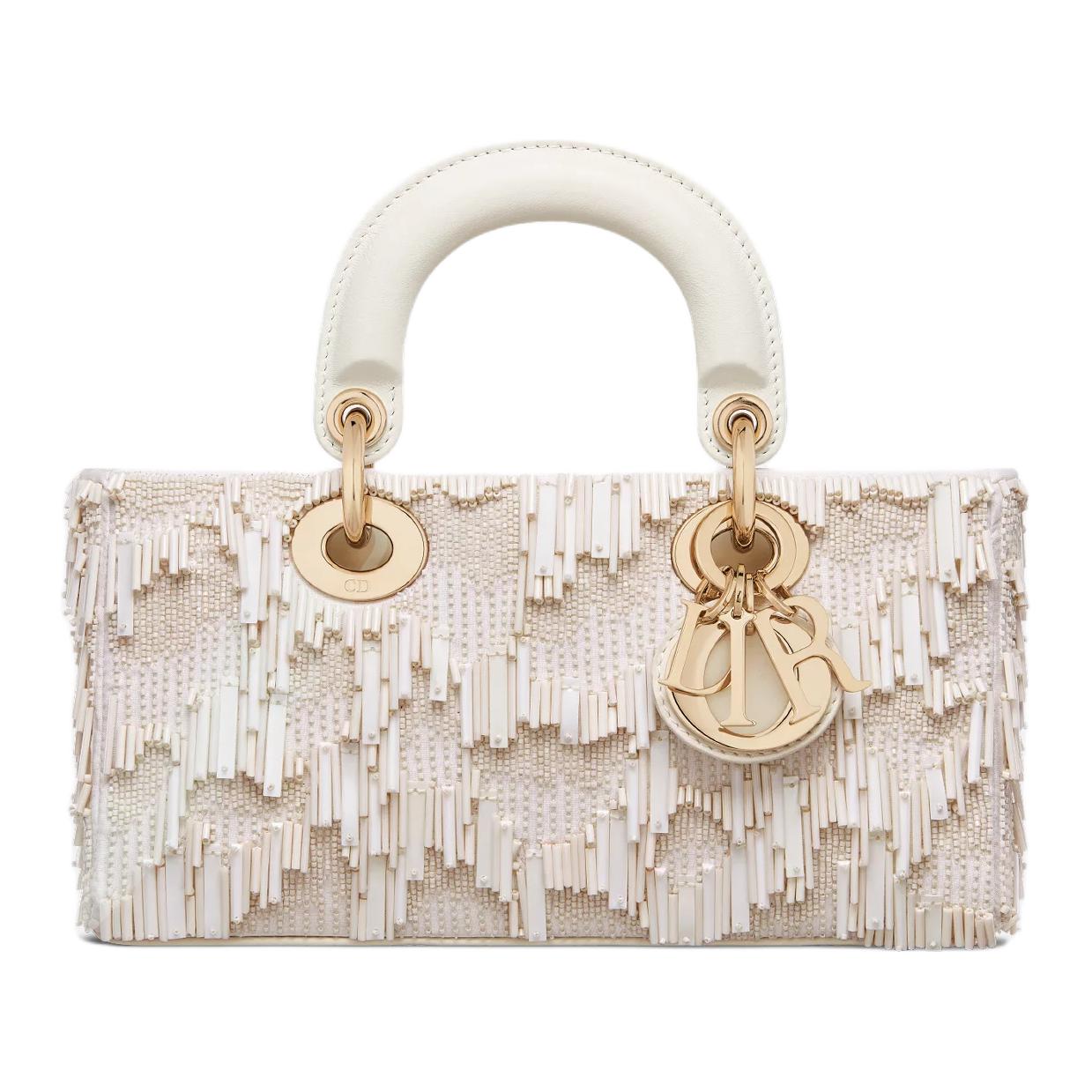 DIOR Lady D-JOY Cow Leather Shoulder Bag Crossbody Bag Handbag Small Size Women's Milk White