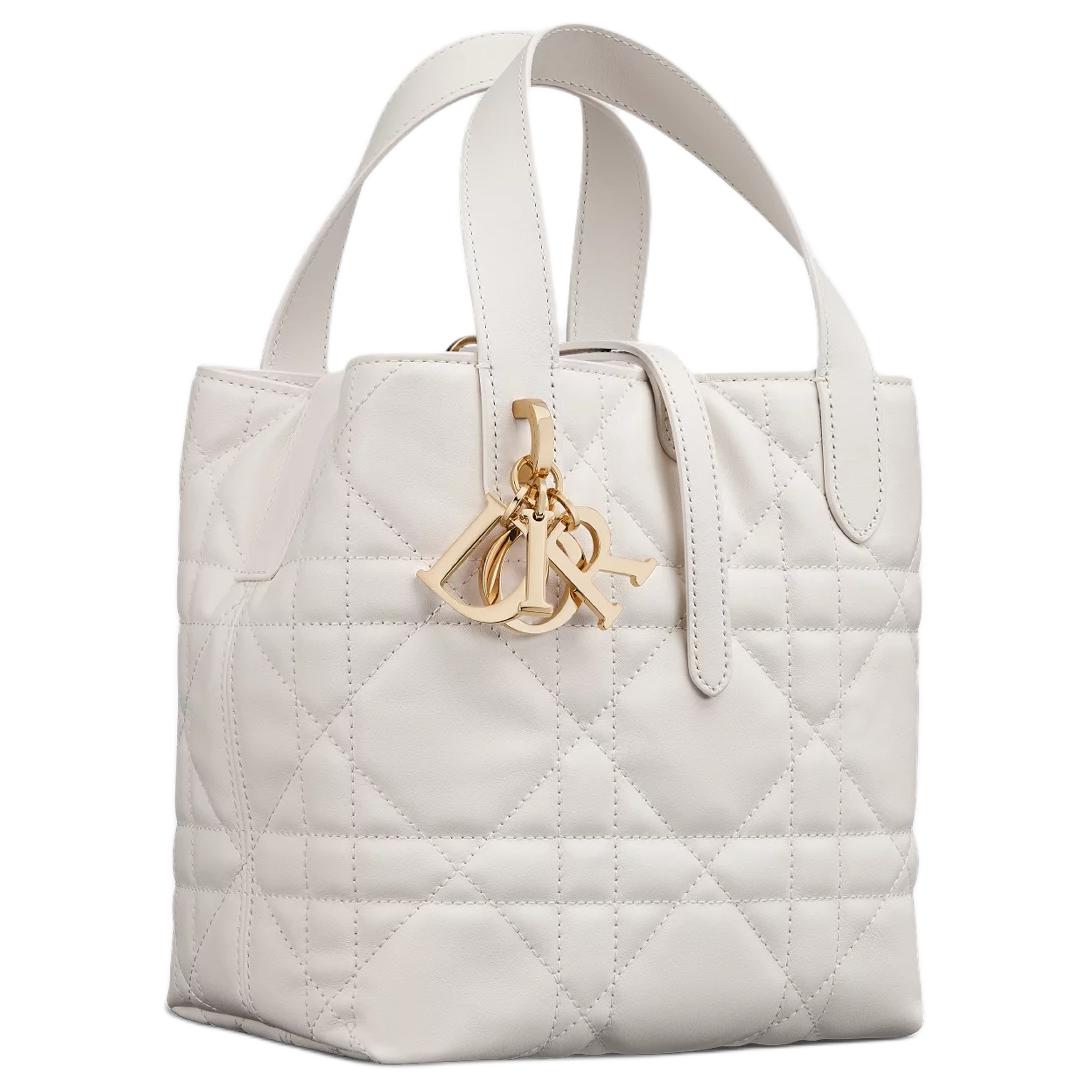 DIOR Toujours Cow Leather Basket Bag, Shoulder Bag, Crossbody Bag, Handbag Trumpets Women's Milk White