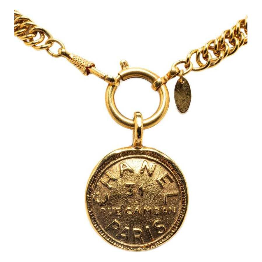 CHANEL 1970 1980 Plated 31 Rue Cambon Pendant Necklace Costume Necklace