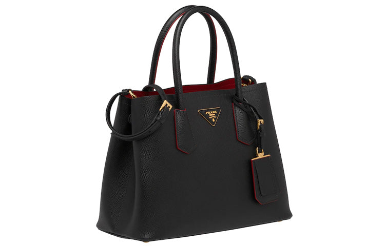 PRADA Double Saffiano Leather Handbag, Crossbody Bag Trumpets Women's