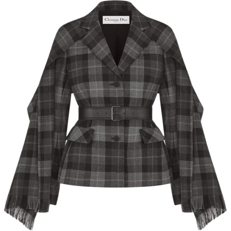 DIOR Checkered Belted Removable Scarf Jacket
