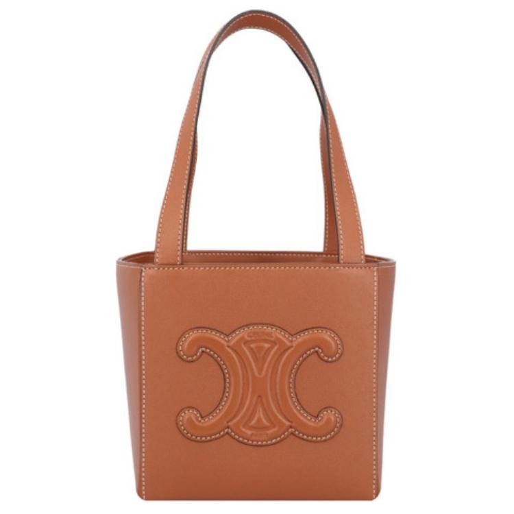 CELINE Cuir Triomphe Smooth Cow Leather Tote Bag Shopping Bag One Shoulder Handbag Women's Tawny