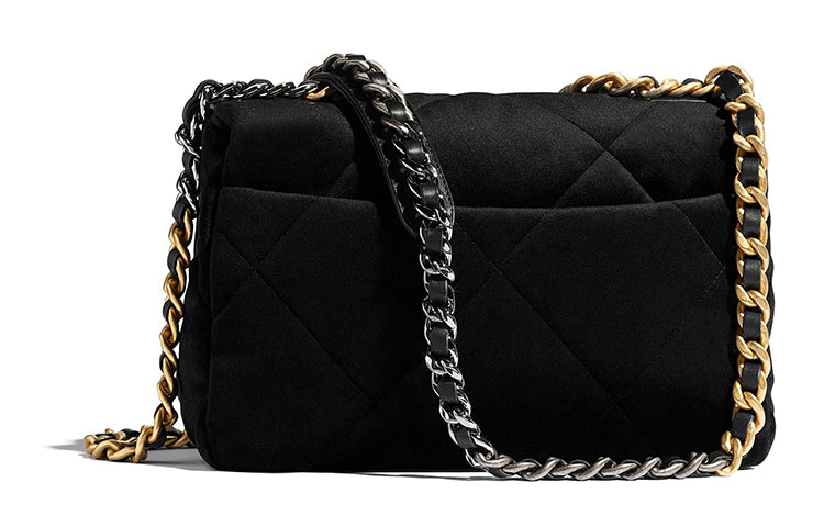 CHANEL 19Bag Laced Velvet Shoulder Bag Crossbody Bag Small Size Women's Black
