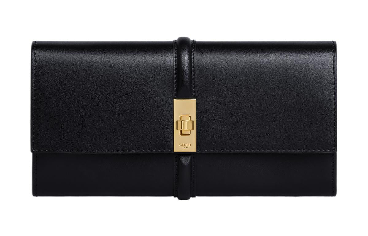 CELINE Calfskin Wallet Large Size Women's Black