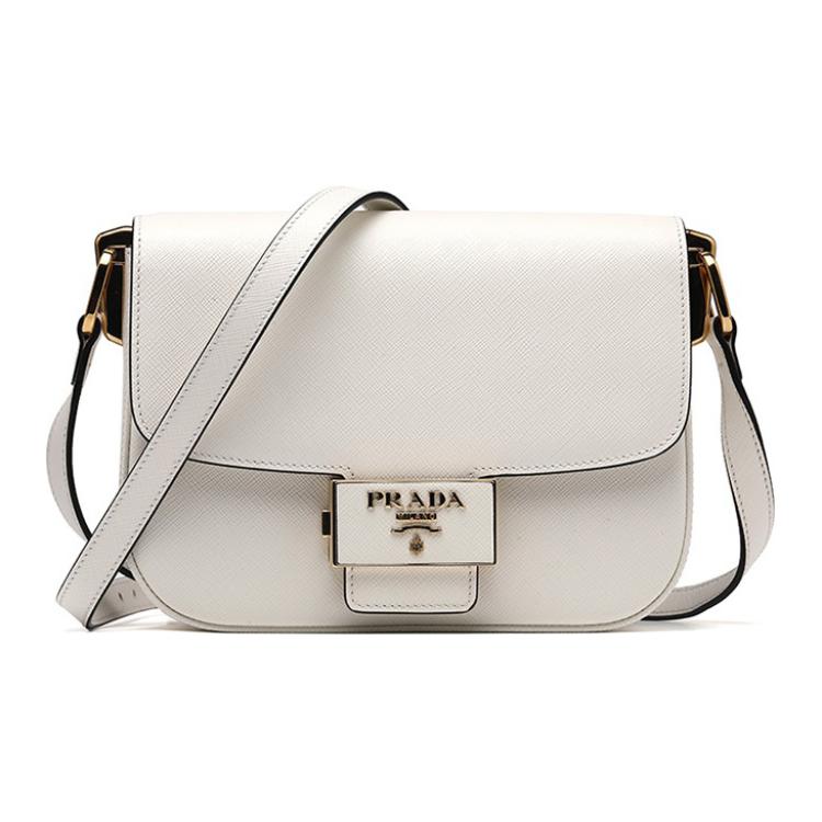 PRADA Cow Leather Shoulder Bag Crossbody Bag Women's White
