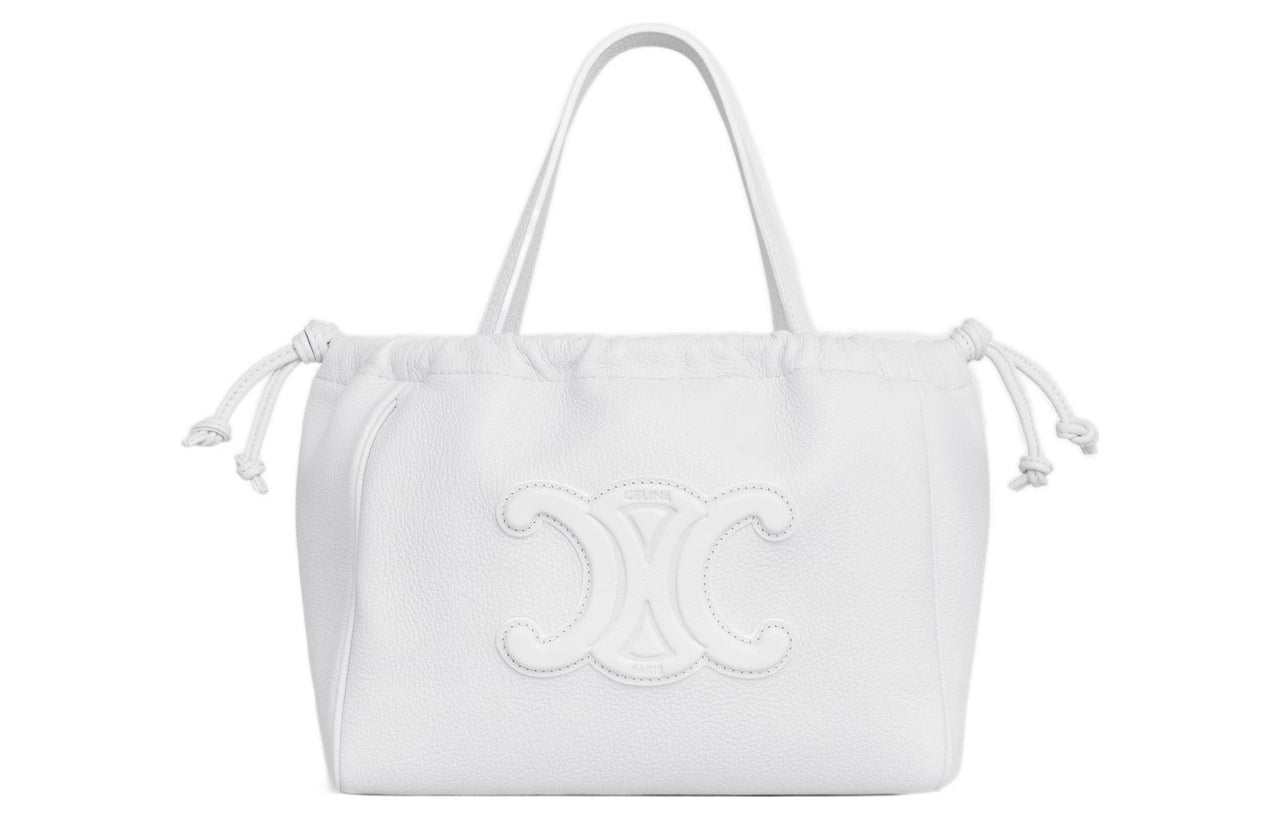 CELINE CabasTriomphe Grained Cow Leather Shoulder Bag Crossbody Bag Handbag Small Size Women's Arctica White