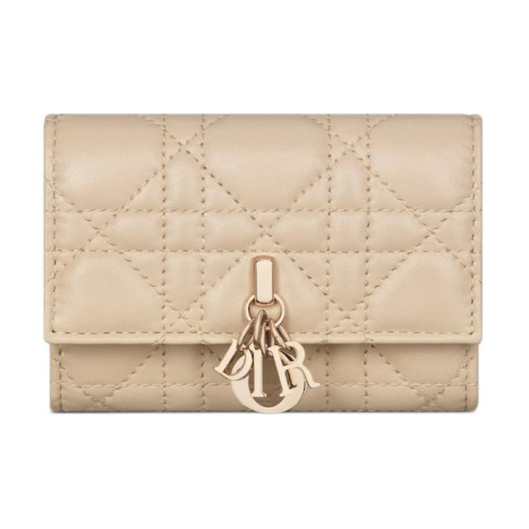 DIOR Lambskin Wallet Women's Pink Beige & Soft Pink