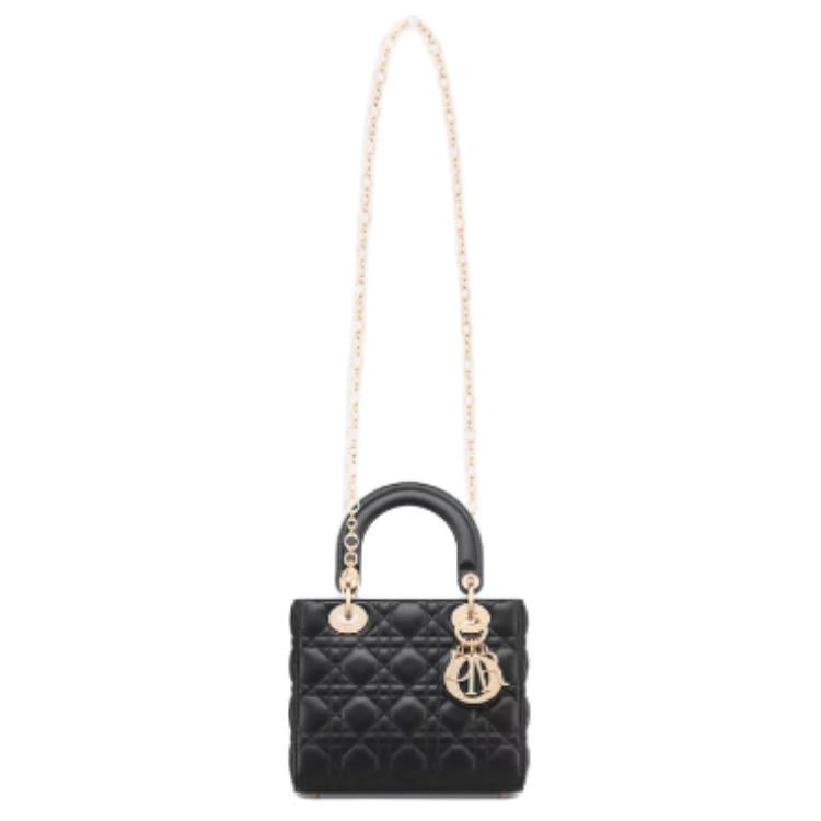 DIOR Lady Dior Sheepskin Shoulder Bag Crossbody Bag Handbag Small Size Women's Black