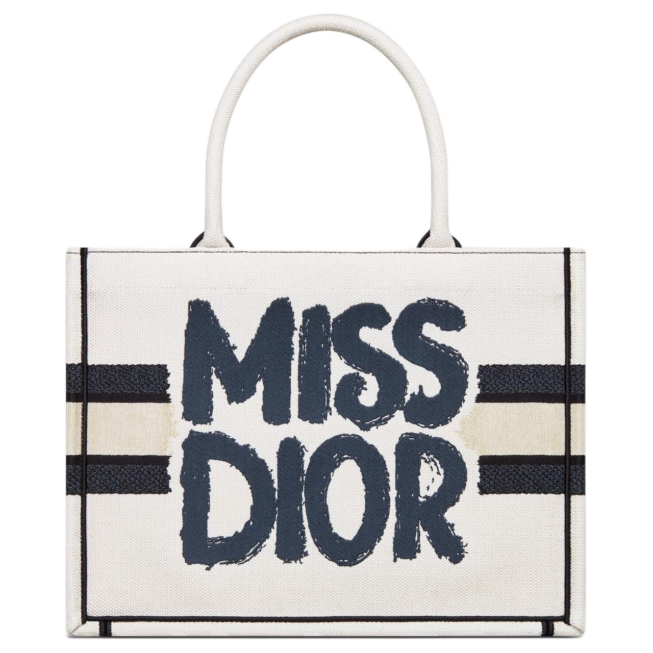 DIOR Embroidery Tote Bag, Shopping Bag, Handbag Medium Size Women's White & Blue