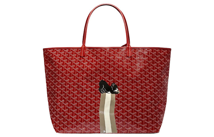 GOYARD Saint Louis Canvas With Calfskin Combo Bag Tote One Shoulder Handbag Large Size Unisex Red