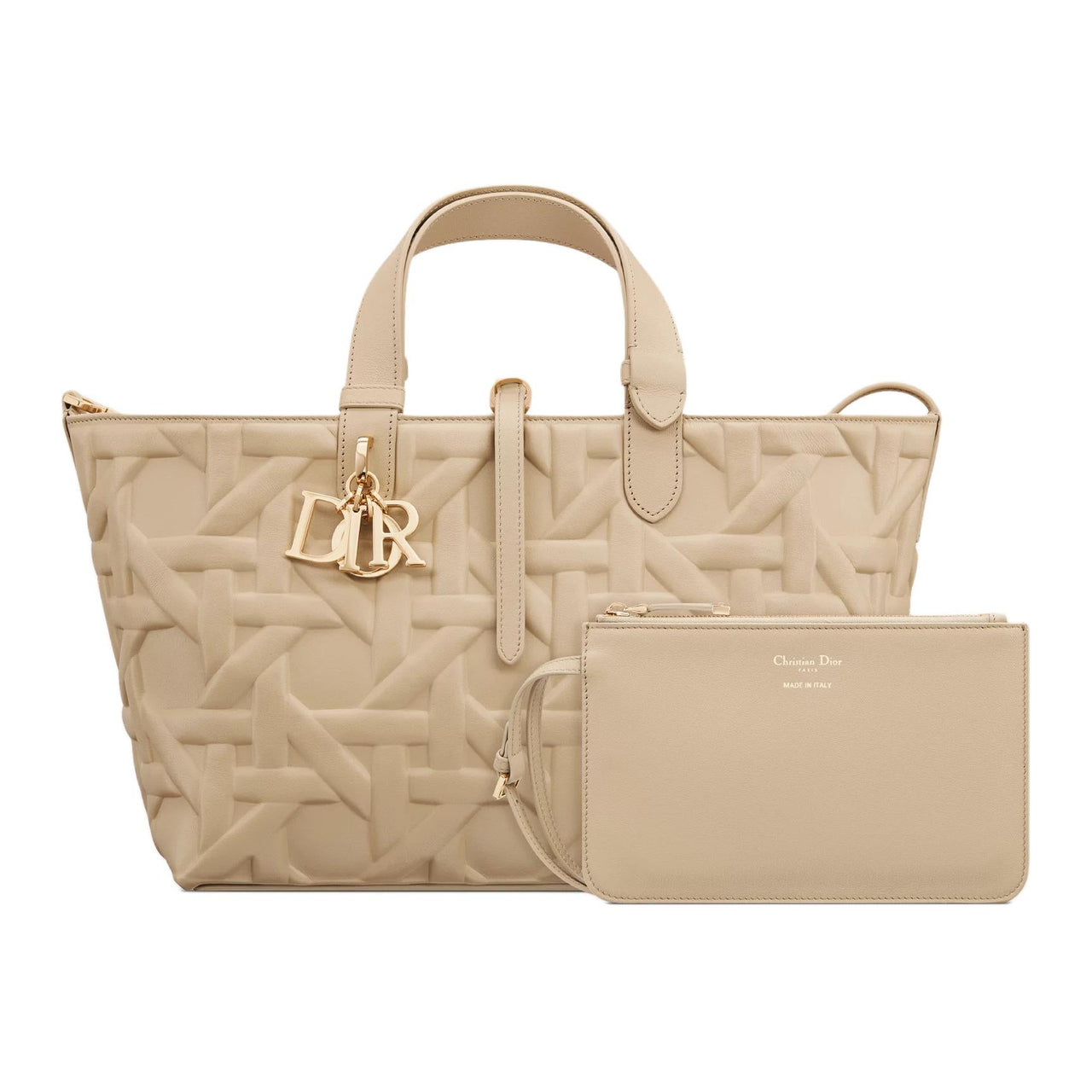 DIOR Calfskin Tote Bag Shopping Bag Shoulder Bag Handbag Medium Size Women's Beige