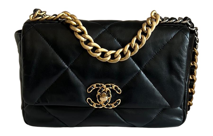 CHANEL 19Bag Sheepskin Shoulder Bag Crossbody Bag Small Size Women's Black