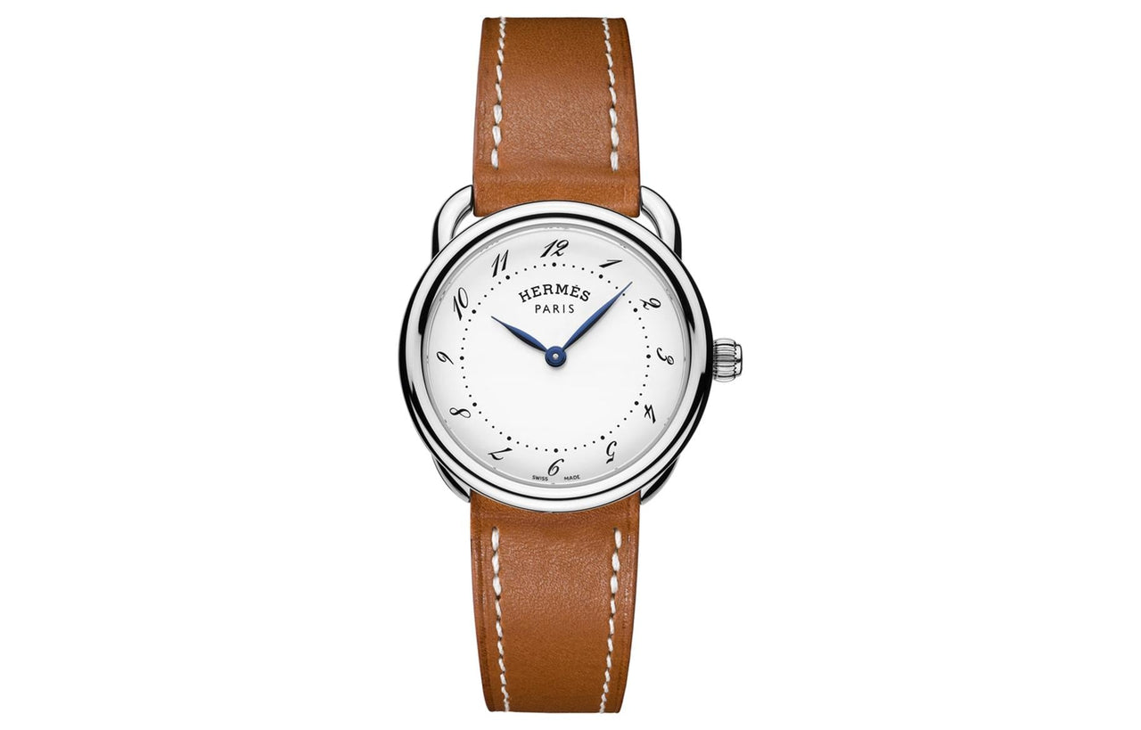 HERMES Arceau Collection Wrist Watch Quartz Movement Calfskin Strap 28mm White Dial Women's Watch W040135WW00
