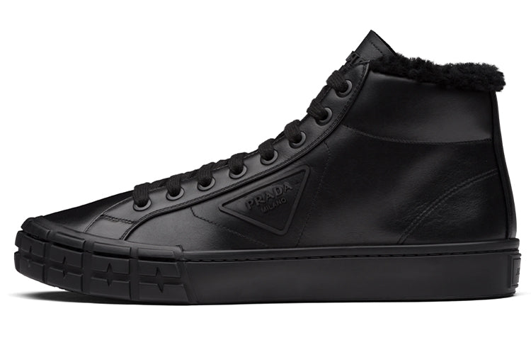 PRADA Cassetta Wheel Skateboard Shoes Men High-Top Black