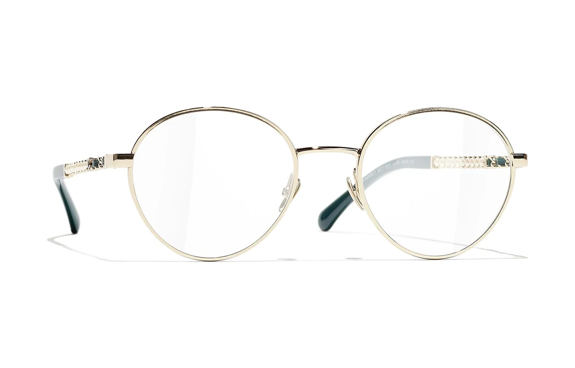 CHANEL Metal Glass Oval Eyeglass Frames Unisex Green