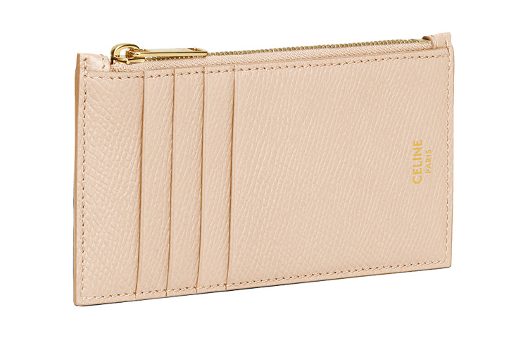 CELINE Cow Leather Coin Purses Card Holders Women's Nude Pink