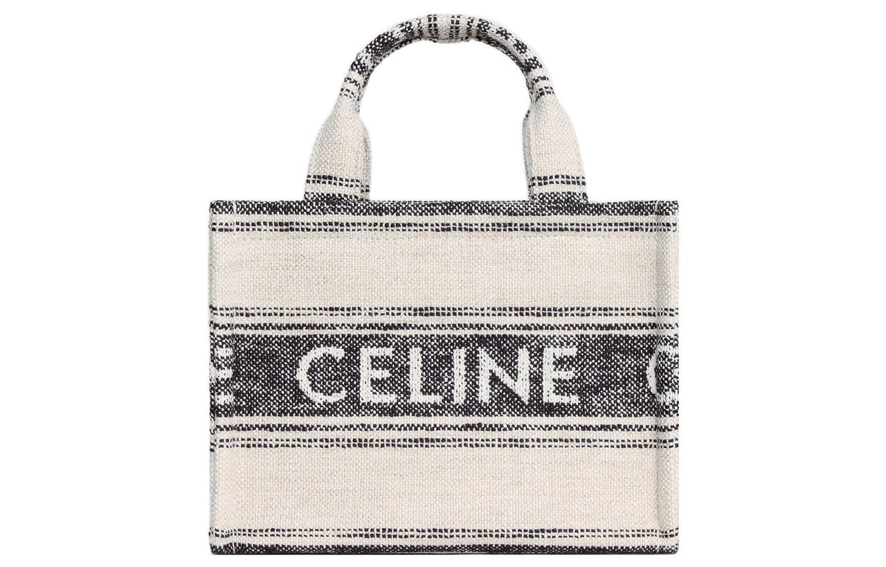 CELINE Canvas Tote Bag Shopping Bag Canvas Bag One Shoulder Handbag Small Size Women's White/Black