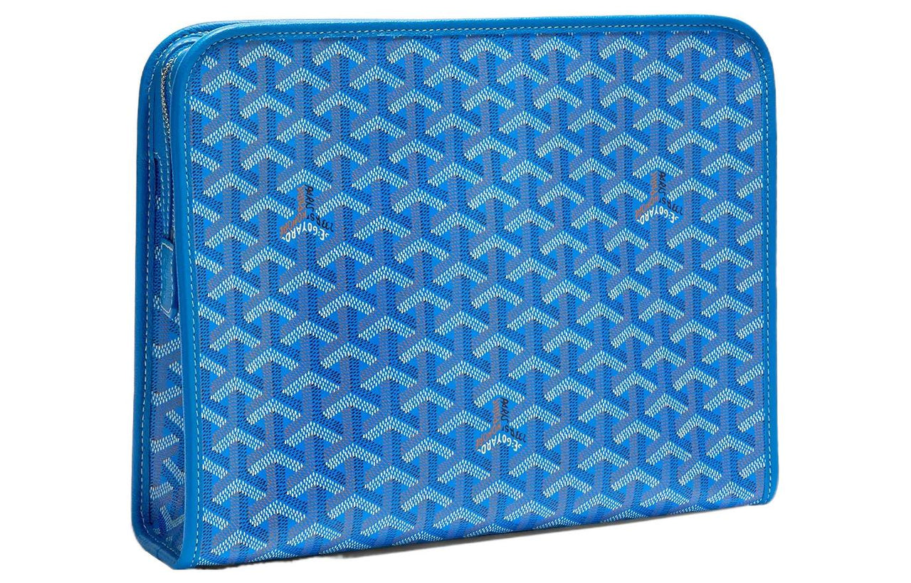 GOYARD JOUVENCE Calfskin Canvas Storage Bags Handheld Toiletry Bags Large Size Unisex Blue