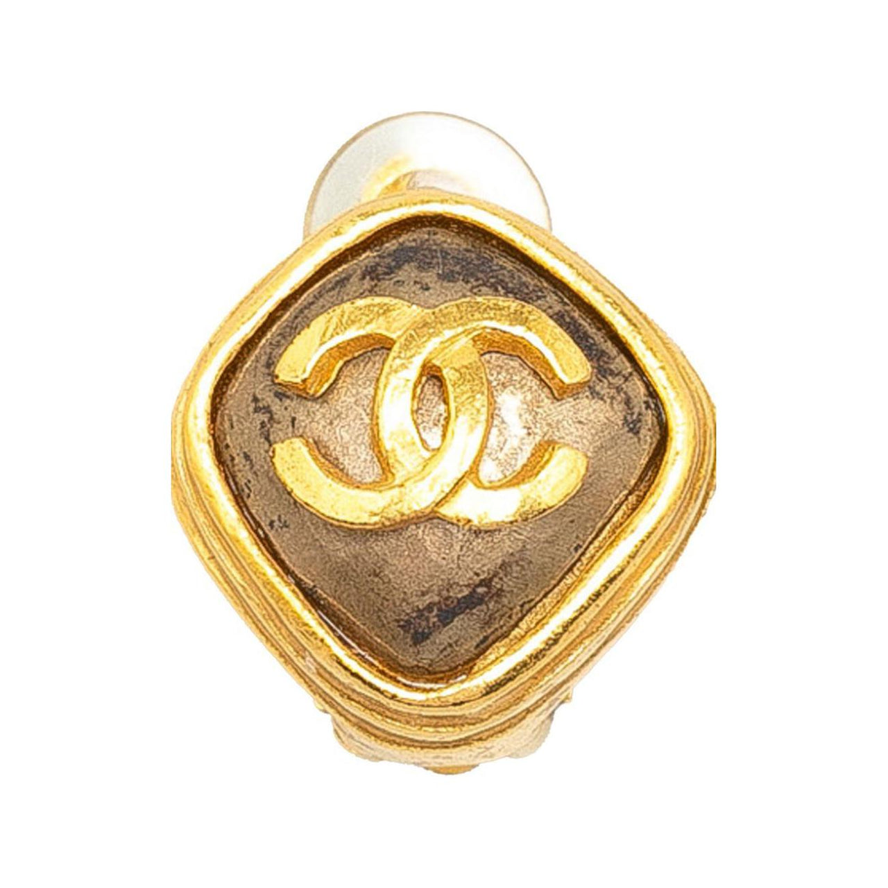 CHANEL 1997 Plated Cc Rhombus Clip On Earrings Costume Earrings