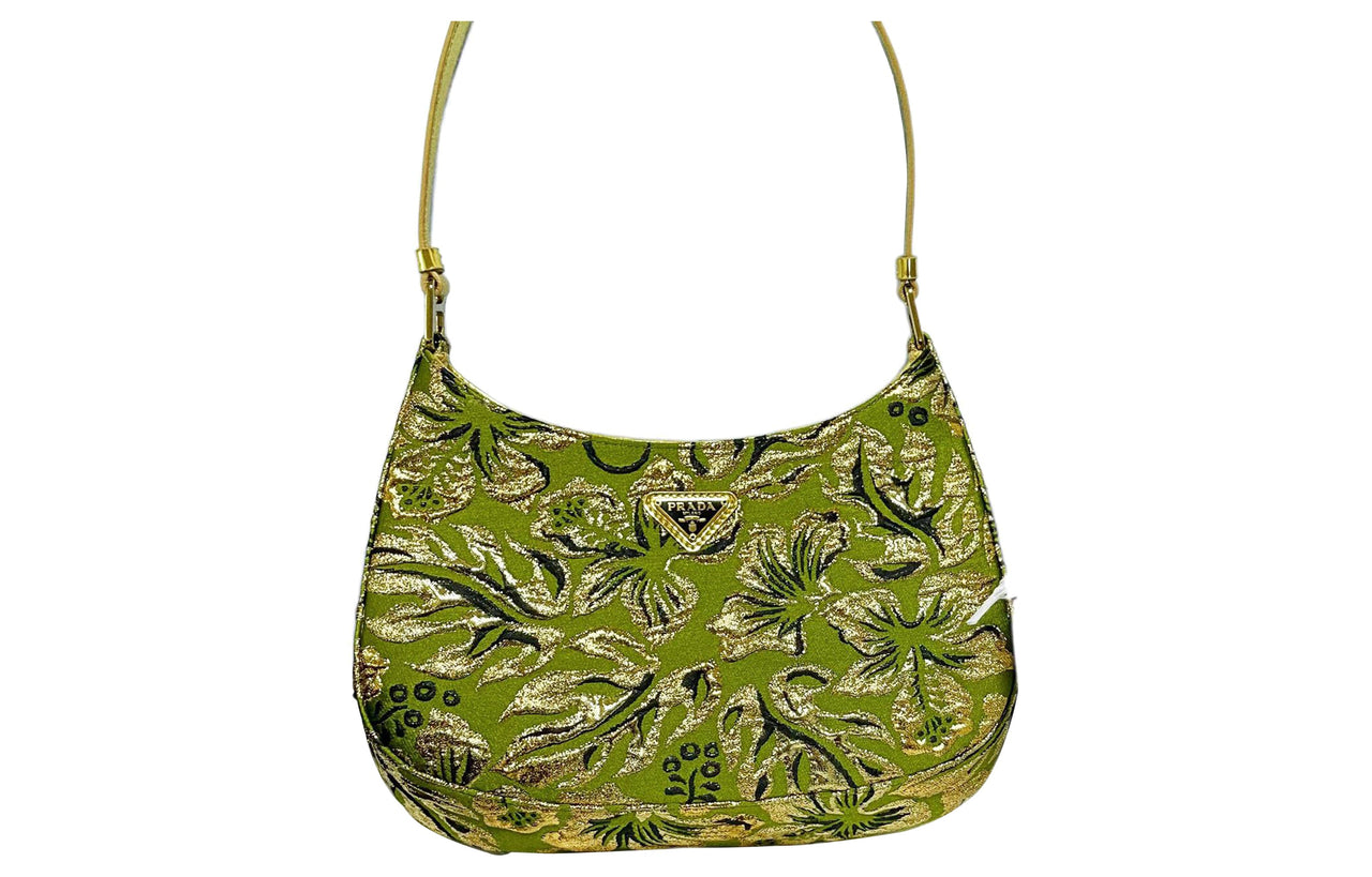 PRADA Cleo Nylon With Leather Crescent Shoulder Bag, Handbag Regular Women's Green
