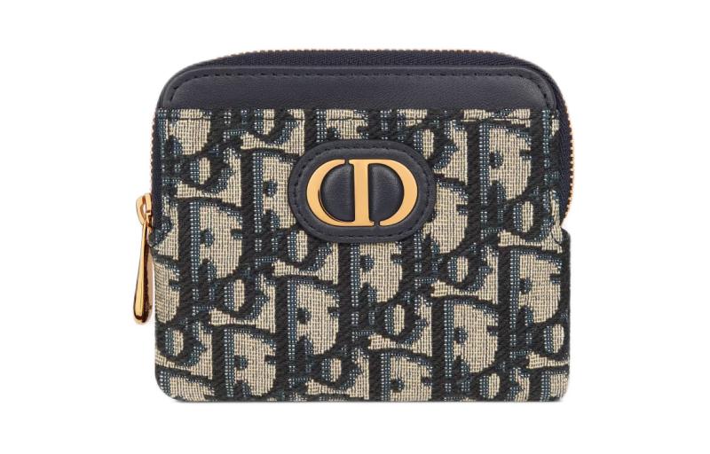DIOR 30 Montaigne Jacquard Fabric Wallet Women's Blue