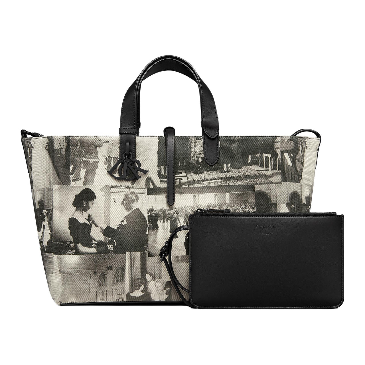 DIOR Cotton With Calfskin Handbag Large Size Women's Black & White