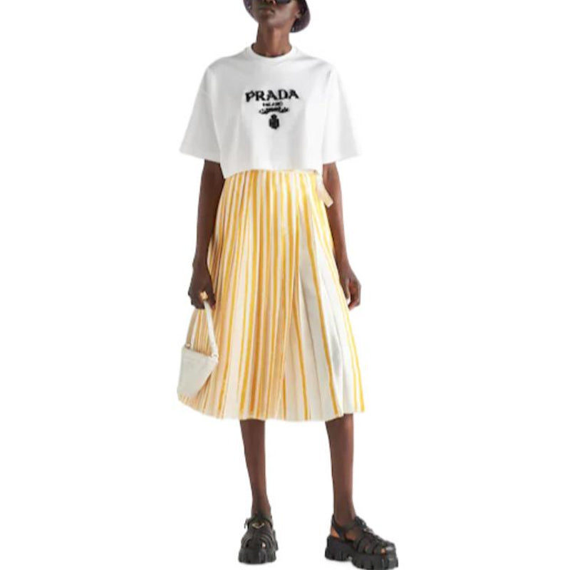 PRADA Embroidered Interlock Crop T shirt White
