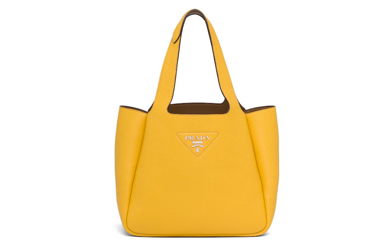 PRADA Dynamique Calfskin Tote Bag Shopping Bag Handbag Women's Caramel Yellow