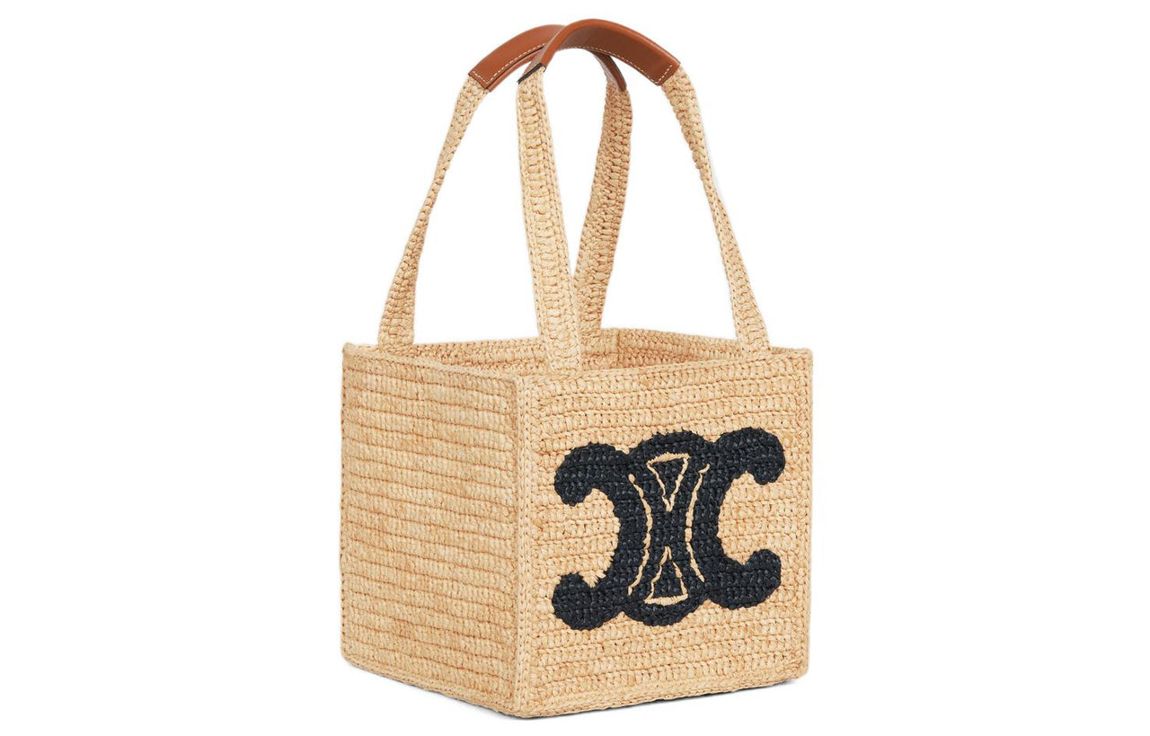 CELINE Cuir Triomphe Cow Leather Tote Bag Shopping Bag Shoulder Bag Handbag Women's Beige Blue
