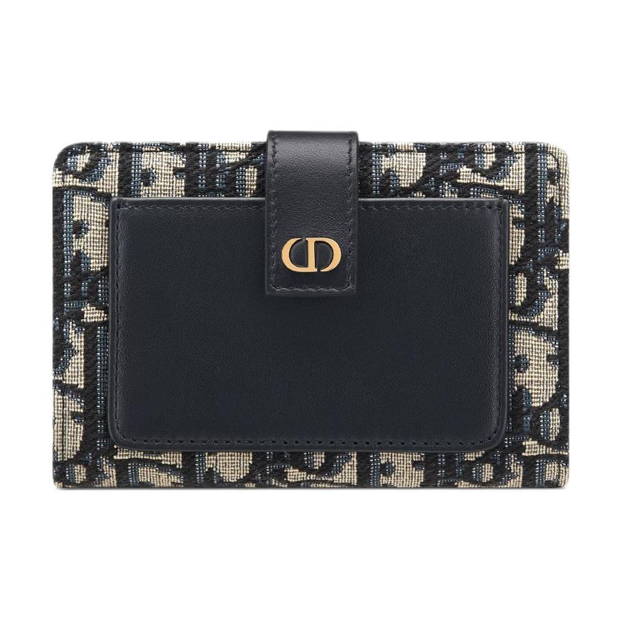 DIOR 30 Montaigne Oblique Jacquard With Smooth Calfskin Wallet Regular Women's Brown & Black