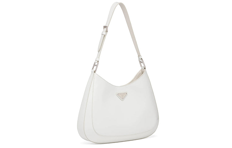 PRADA Cleo Shiny Leather Shoulder Bag Women's White