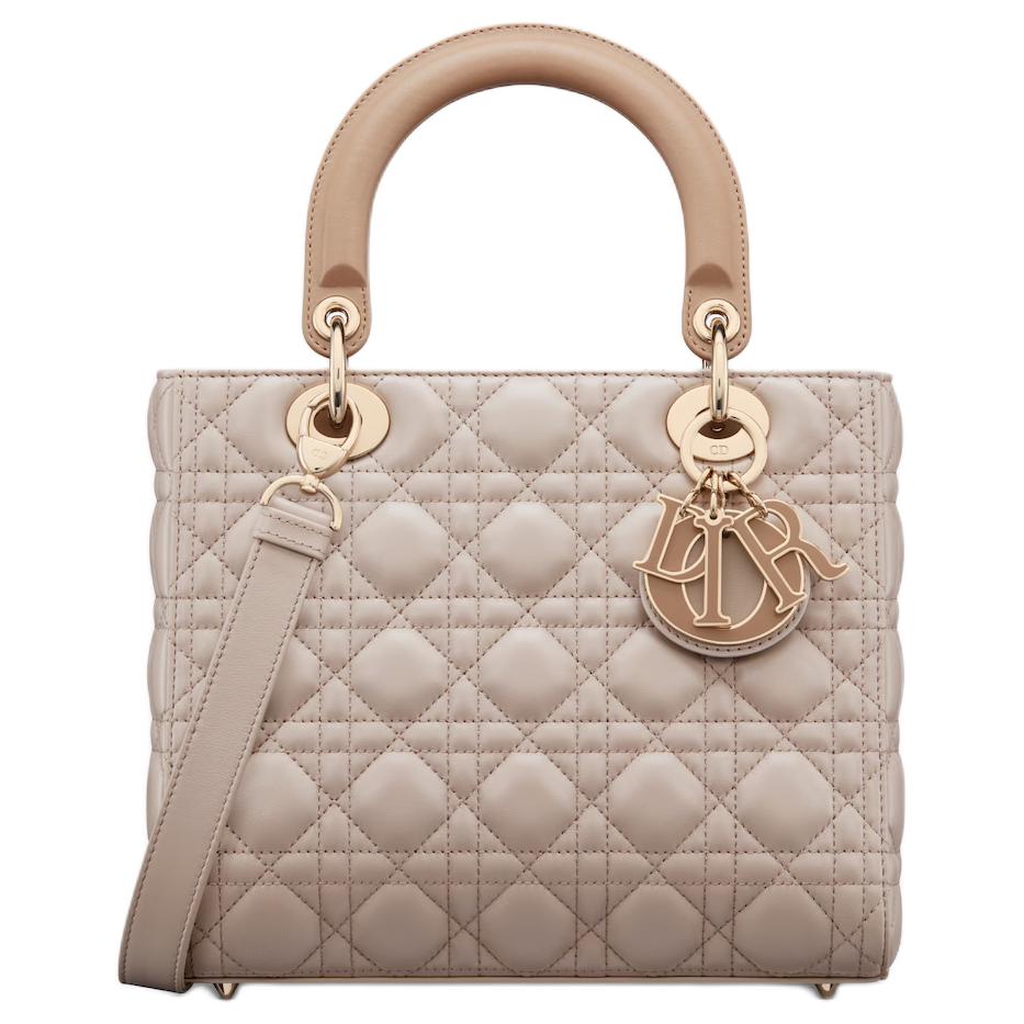 DIOR Lady Dior Cangrid Lambskin Shoulder Bag, Crossbody Bag, Handbag Medium Size Women's Cookie & Trench Coat Beige
