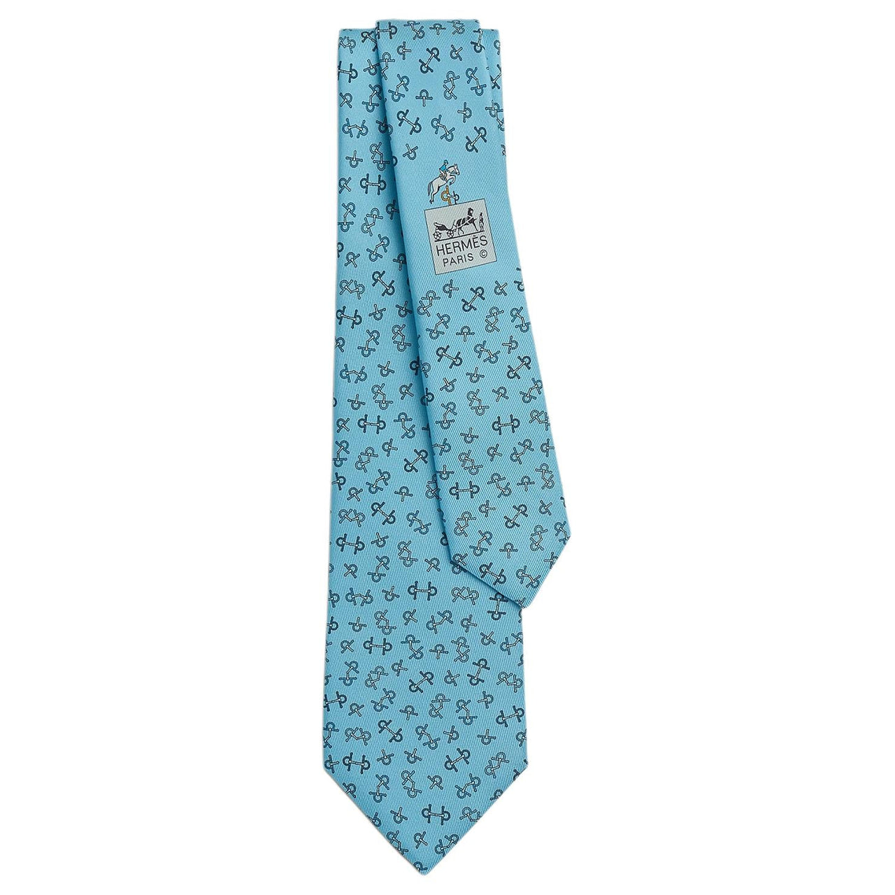 HERMES Mulberry Silk Ties Men's Sky Blue