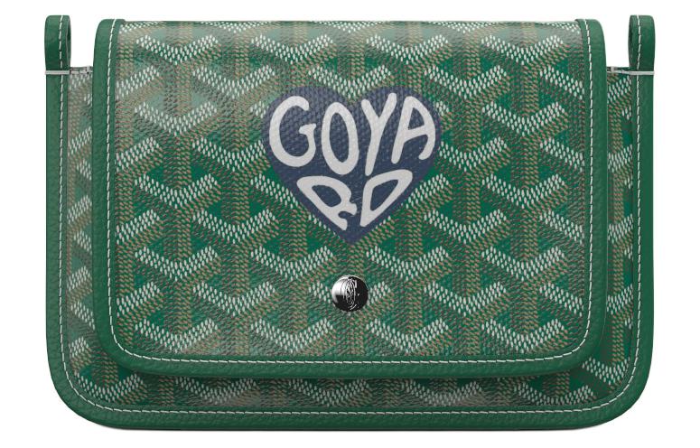 GOYARD Plumet Canvas With Leather Envelope Bag Crossbody Bag Shoulder Bag Unisex Green With Dark Blue Small Heart
