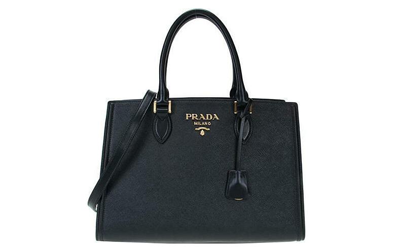 PRADA Cow Leather Tote Bag Shopping Bag Shoulder Bag Crossbody Bag Handbag Regular Women's Black
