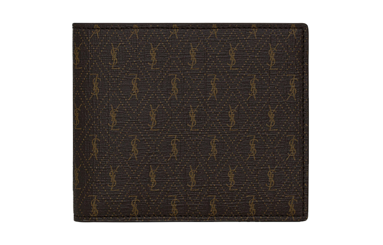 SAINT LAURENT Monogram Coated Canvas With Leather Wallet Men's Chestnut/Khaki/Earth Brown